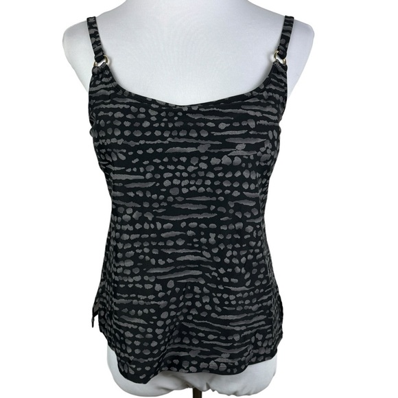 Island Escape Padded Bra Tankini Top Women's Medium-Large Black Gray Pattern - Picture 1 of 8